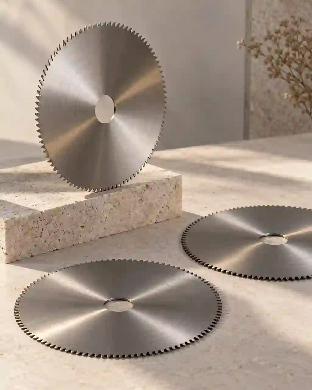 Still life of fine-toothed steel saw blades (AI-generated)
