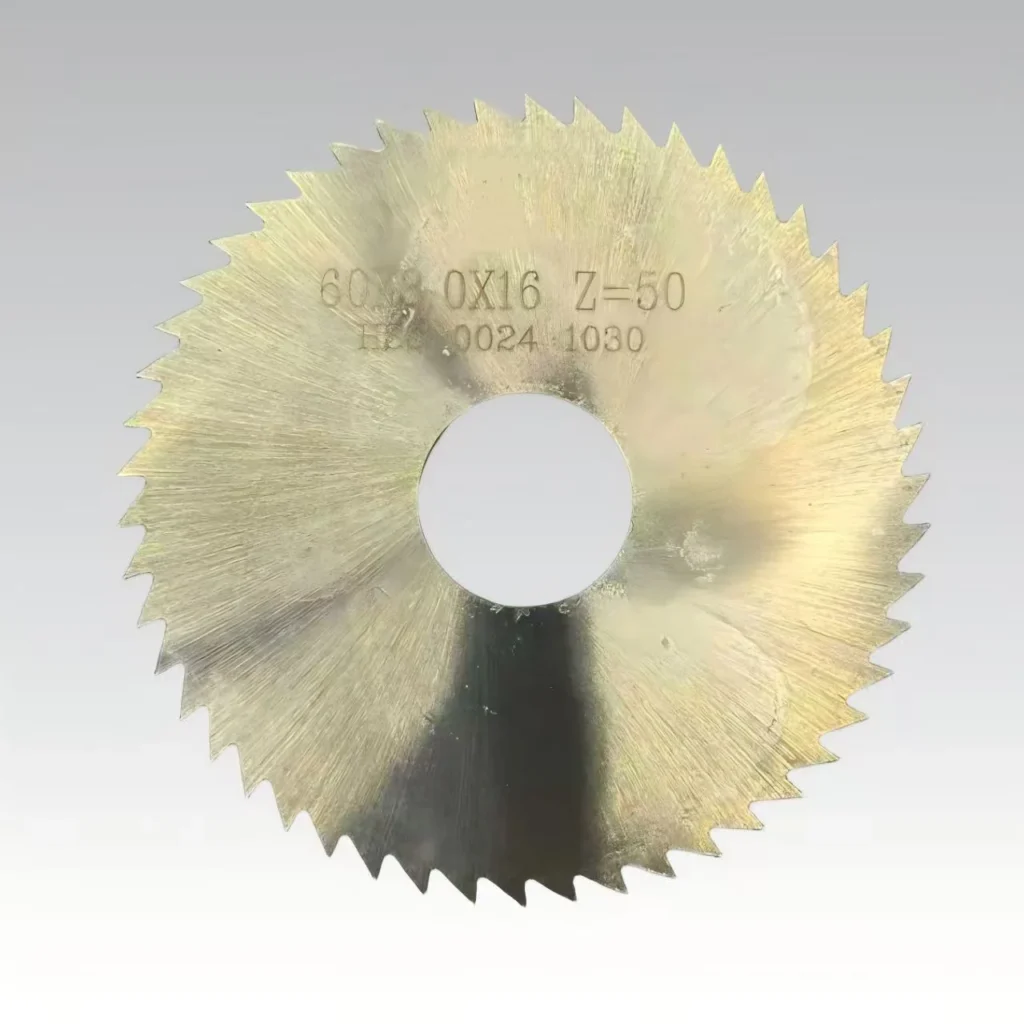 Gold coated circular saw blade marked 90X3.0X16 Z=50