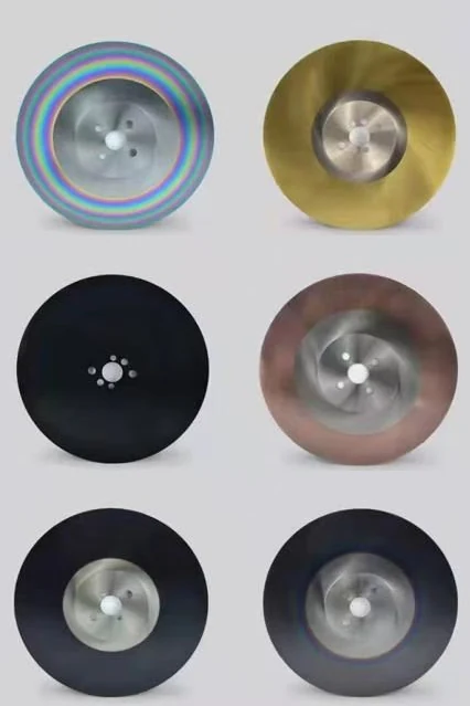 Coating appearance reference: six finished blades with different coatings